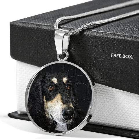 Black Saluki Dog Print Circle Pendant Luxury Necklace-Free Shipping