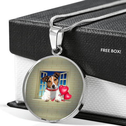 Cute Jack Russell Terrier On Window Print Circle Pendant Luxury Necklace-Free Shipping
