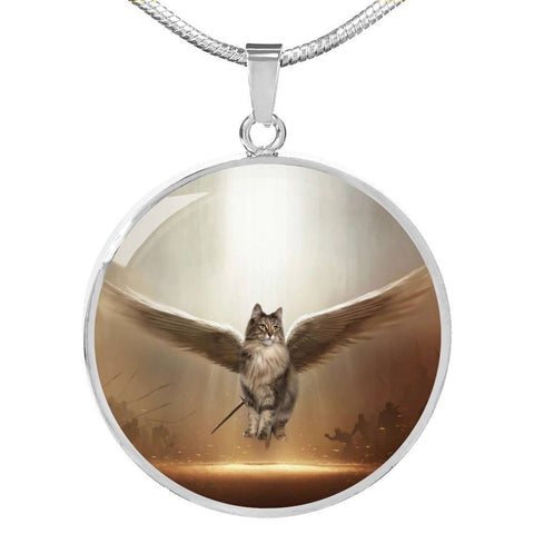 Norwegian Forest Cat Print Circle Pendant Luxury Necklace-Free Shipping