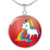 Unicorn Rainbow Print Circle Pendant Luxury Necklace-Free Shipping