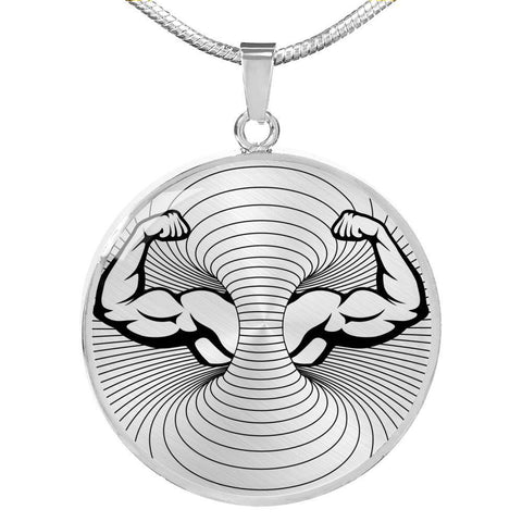 Biceps Bodybuilder Lovers Print Circle Pendant Luxury Necklace-Free Shipping