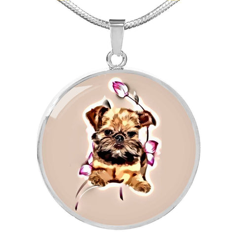 Brussels Griffon Print Circle Pendant Luxury Necklace-Free Shipping