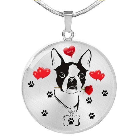 Cute Boston Terrier Print Circle Pendant Luxury Necklace-Free Shipping