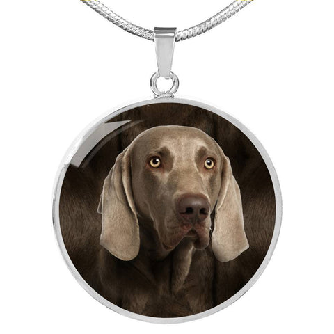 Weimaraner Dog Print Circle Pendant Luxury Necklace-Free Shipping