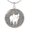 Cute Middle White Pig Print Circle Pendant Luxury Necklace-Free Shipping