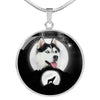 Siberian Husky Dog Print Circle Pendant Luxury Necklace-Free Shipping