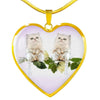 White Persian Cat Print Heart Pendant Luxury Necklace-Free Shipping