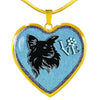 Papillon Dog On Denim Print Heart Charm Necklaces-Free Shipping