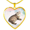 Manx Cat Print Heart Pendant Luxury Necklace-Free Shipping