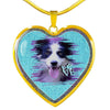 Border Collie Dog Art Print Heart Charm Necklaces-Free Shipping