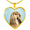 Afghan Hound Dog Print Heart Pendant Luxury Necklace-Free Shipping