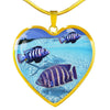 Lovely Afra Cichlid Fish Print Heart Charm Necklace-Free Shipping