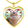 Somali Cat Print Heart Pendant Luxury Necklace-Free Shipping