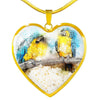 Blue And Yellow Macaw Parrot Art Print Heart Charm Necklaces-Free Shipping