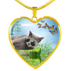 Russian Blue Cat Heart Pendant Luxury Necklace-Free Shipping