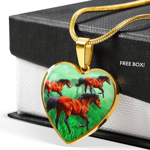 Arabian Horse Art Print Heart Charm Necklaces-Free Shipping