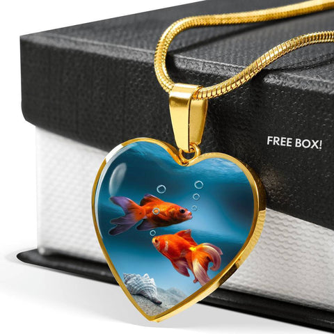 Fantail Fish Print Heart Charm Necklace-Free Shipping