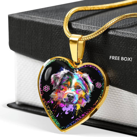 Australian Shepherd Dog Print Heart Charm Necklaces-Free Shipping