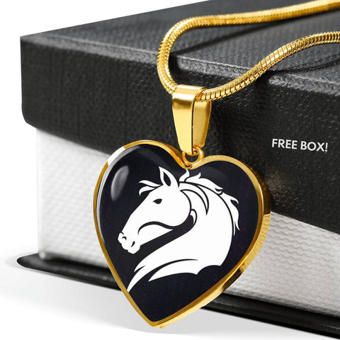 Friesian Horse Vector Art Print Heart Charm Necklaces-Free Shipping