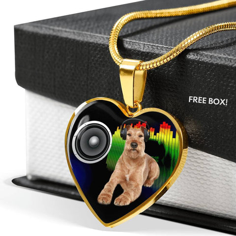 Irish Terrier Dog Print Heart Pendant Luxury Necklace-Free Shipping