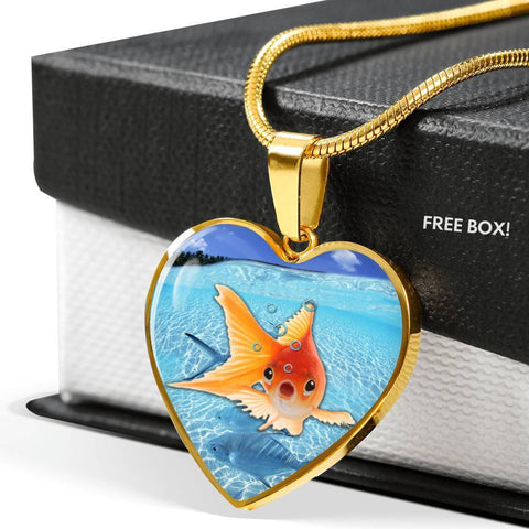 Comet Fish Print Heart Charm Necklace-Free Shipping