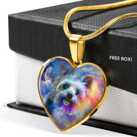 Yorkie Art Print Heart Pendant Luxury Necklace-Free Shipping