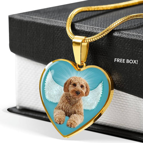 Cavapoo Dog Print Heart Pendant Luxury Necklace-Free Shipping