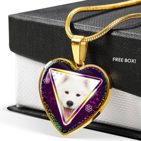 Lovely Samoyed Dog Print Heart Charm Necklaces-Free Shipping