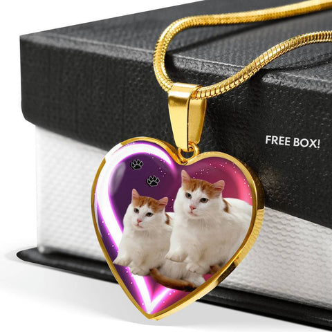 Turkish Van Cat Print Heart Charm Necklaces-Free Shipping