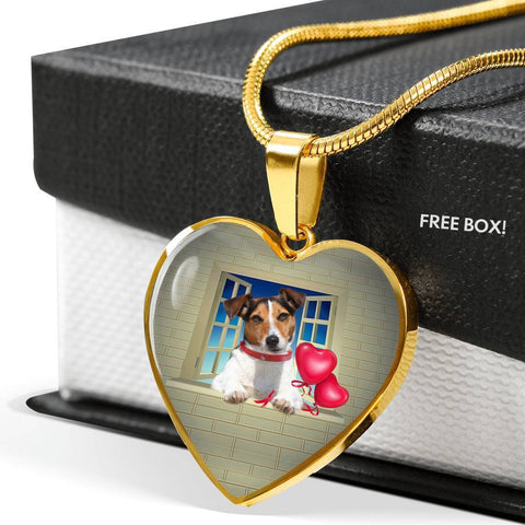 Cute Jack Russell Terrier On Window Print Heart Pendant Luxury Necklace-Free Shipping