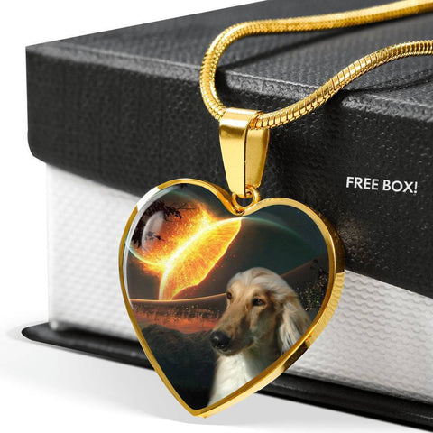 Amazing Afghan Hound Dog Print Heart Pendant Luxury Necklace-Free Shipping