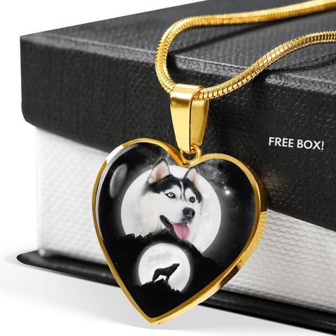 Amazing Siberian Husky Print Heart Pendant Luxury Necklace-Free Shipping