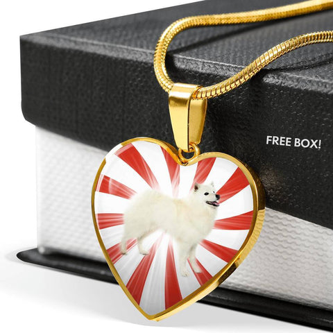 American Eskimo Dog Print Heart Pendant Luxury Necklace-Free Shipping