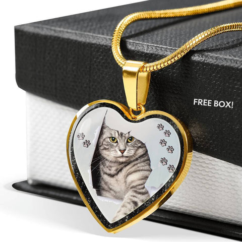 Charming Cat Art Print Heart Charm Necklaces-Free Shipping