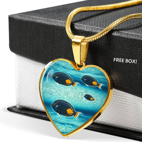 Achilles Tang Fish Print Heart Charm Necklace-Free Shipping