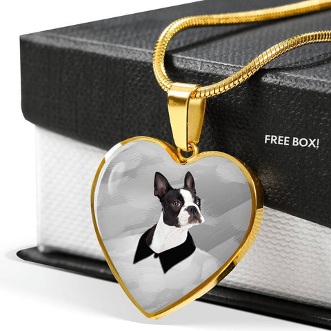 Boston Terrier Print Heart Charm Luxury Necklace -Free Shipping