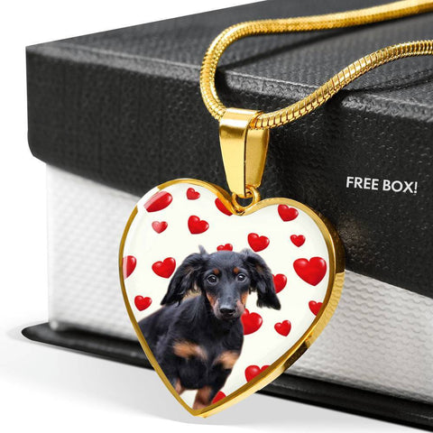Cute Dachshund Print Heart Charm Necklace-Free Shipping