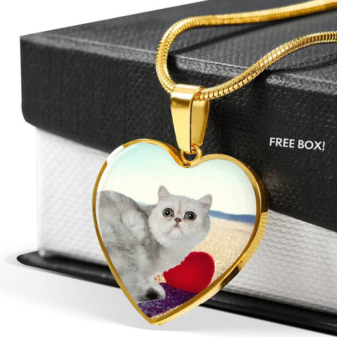 Exotic Shorthair Cat Print Heart Pendant Luxury Necklace-Free Shipping