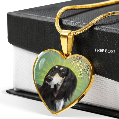 Saluki Dog Print Heart Pendant Luxury Necklace-Free Shipping