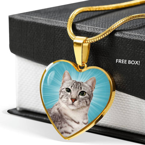 Egyptian Mau Cat Print Heart Pendant Luxury Necklace-Free Shipping