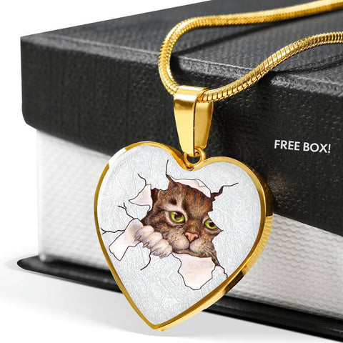 Amazing Cat Art Print Heart Charm Necklaces-Free Shipping