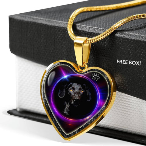 Black Labrador Print Heart Charm Necklaces-Free Shipping