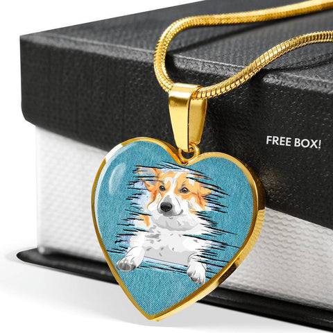 Pembroke Welsh Corgi Dog Art Print Heart Charm Necklaces-Free Shipping