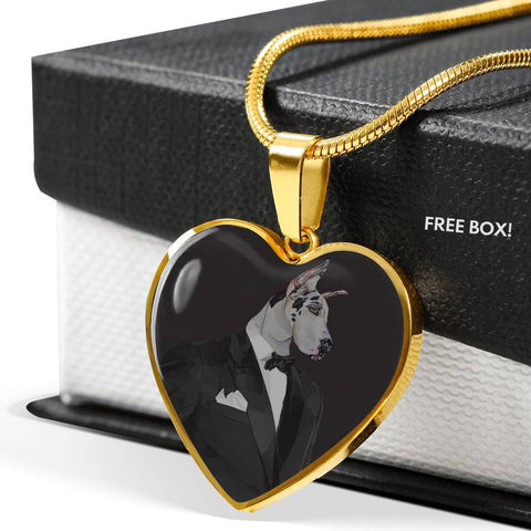 Amazing Great Dane Dog Print Heart Pendant Luxury Necklace-Free Shipping