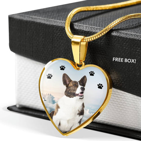 Cardigan Welsh Corgi Print Heart Pendant Luxury Necklace-Free Shipping