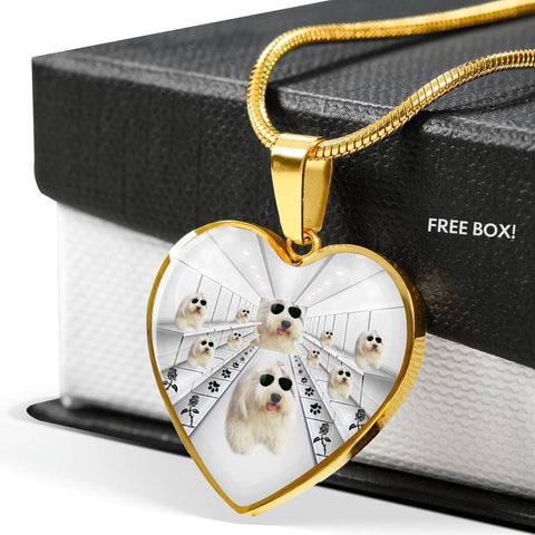 Amazing Old English Sheepdog Print Heart Pendant Luxury Necklace-Free Shipping