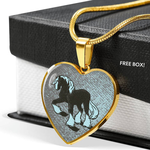 Clydesdale Horse Print Heart Pendant Luxury Necklace-Free Shipping
