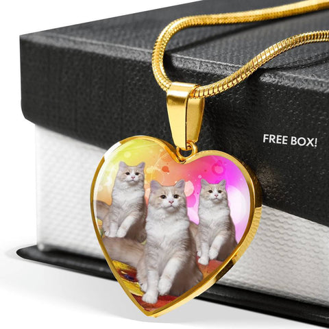 Ragamuffin Cat Print Heart Pendant Luxury Necklace-Free Shipping