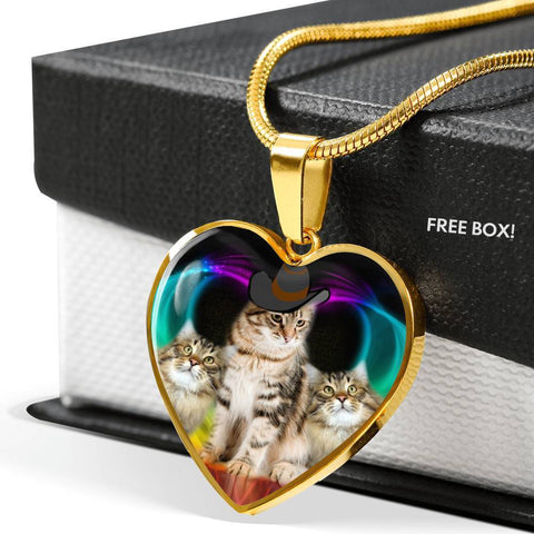 Siberian Cat Print Heart Pendant Luxury Necklace-Free Shipping