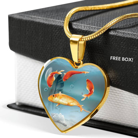 Goldfish Print Heart Charm Necklace-Free Shipping